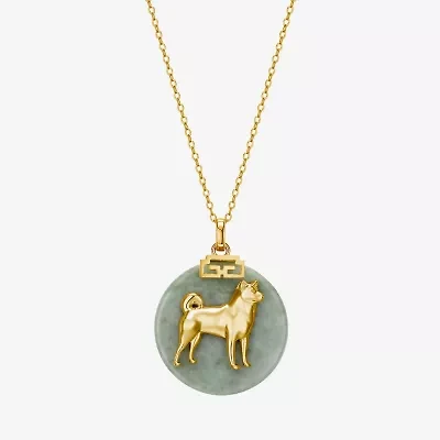 Dog Womens Genuine Green Jade 18K Gold Over Silver 18 Inch Pendant Necklace