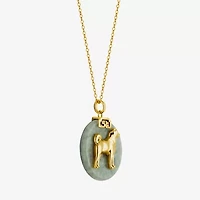 Dog Womens Genuine Green Jade 18K Gold Over Silver 18 Inch Pendant Necklace