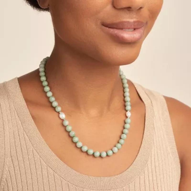 Womens Green Jade 18K Gold Over Silver 20 Inch Beaded Necklace