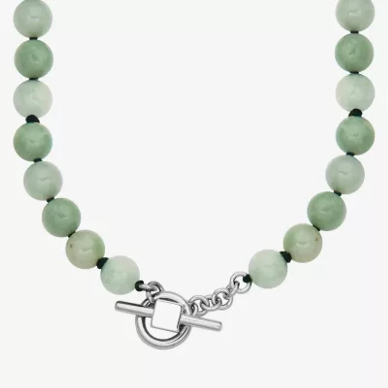 Womens Green Jade 18K Gold Over Silver 20 Inch Beaded Necklace