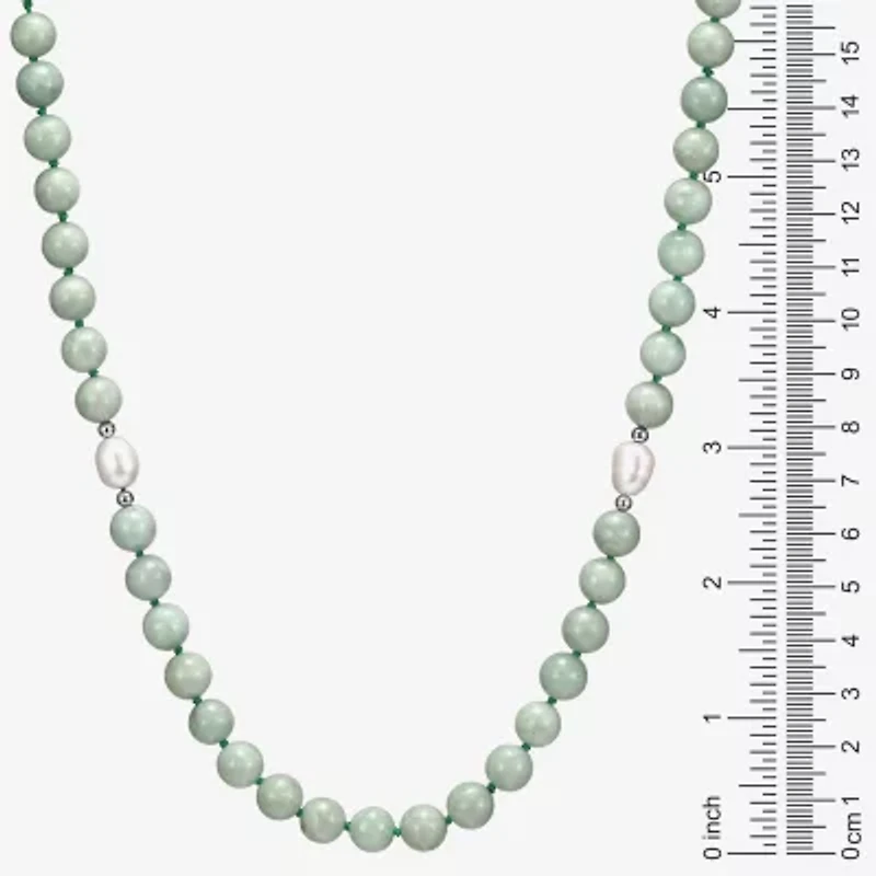 Womens Green Jade 18K Gold Over Silver 20 Inch Beaded Necklace
