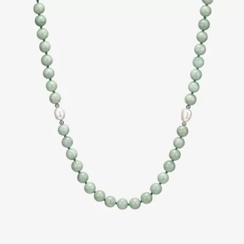 Womens Green Jade 18K Gold Over Silver 20 Inch Beaded Necklace