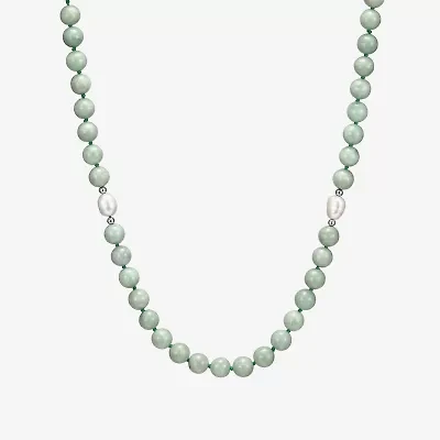 Womens Green Jade 18K Gold Over Silver 20 Inch Beaded Necklace