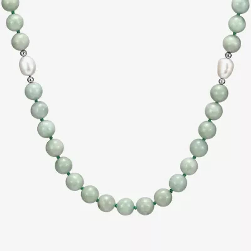 Womens Green Jade 18K Gold Over Silver 20 Inch Beaded Necklace
