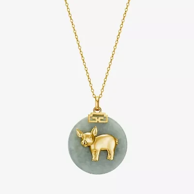Pig Womens Genuine Green Jade 18K Gold Over Silver 18 Inch Pendant Necklace