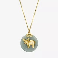 Pig Womens Genuine Green Jade 18K Gold Over Silver 18 Inch Pendant Necklace