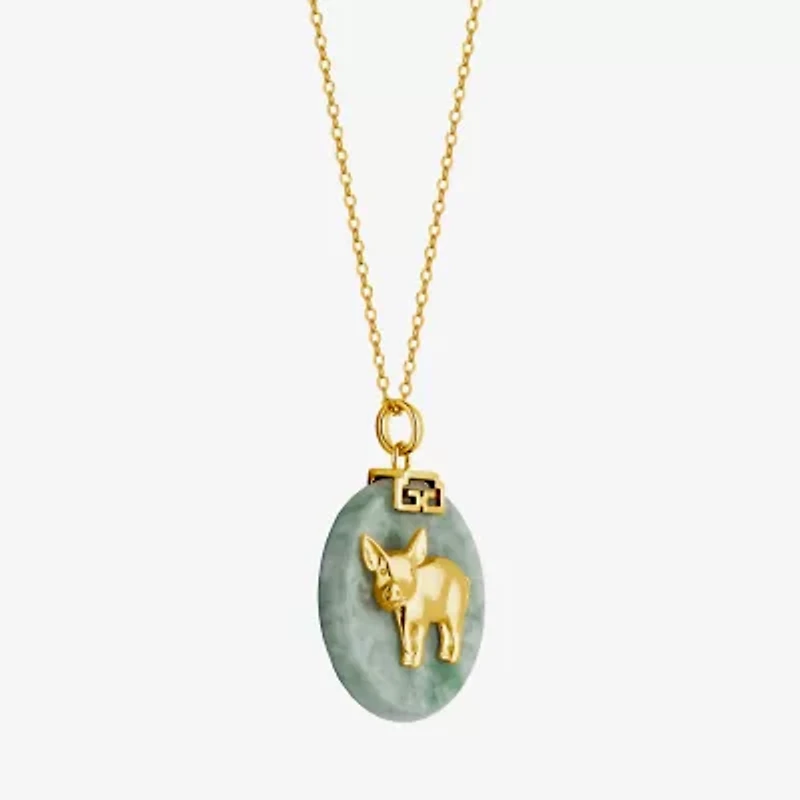 Pig Womens Genuine Green Jade 18K Gold Over Silver 18 Inch Pendant Necklace