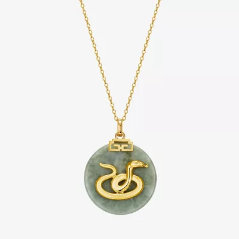 Snake Womens Genuine Green Jade 18K Gold Over Silver 18 Inch Pendant Necklace
