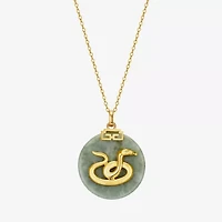 Snake Womens Genuine Green Jade 18K Gold Over Silver 18 Inch Pendant Necklace