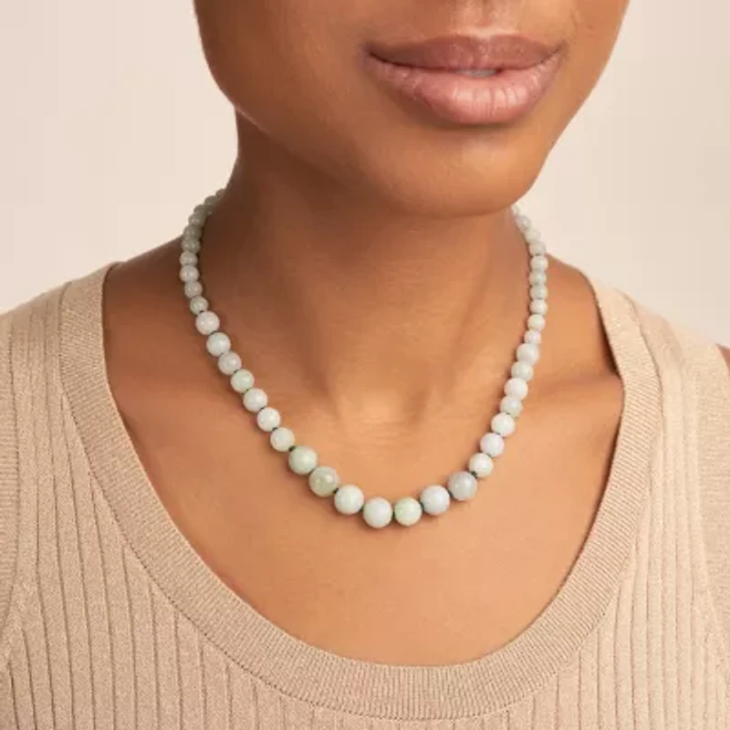 Womens Green Jade Sterling Silver 18 Inch Beaded Necklace