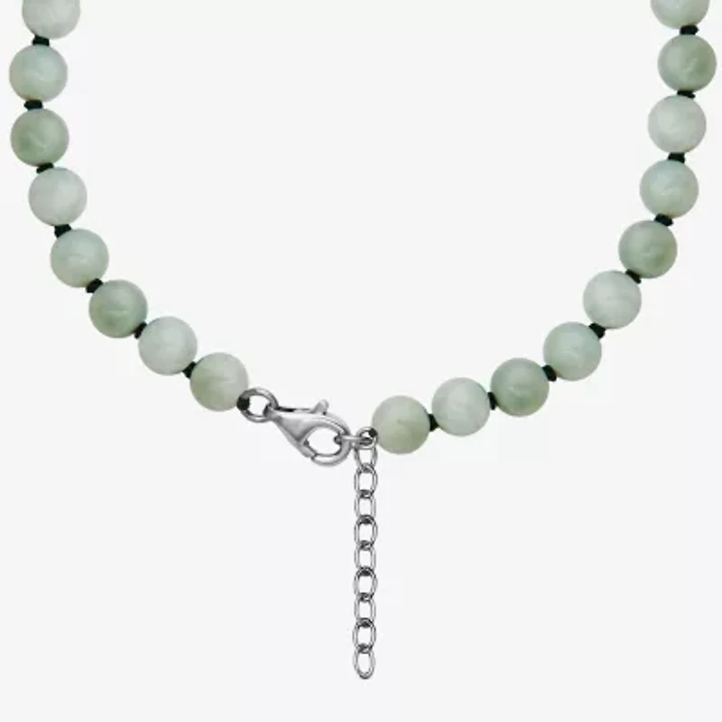 Womens Green Jade Sterling Silver 18 Inch Beaded Necklace