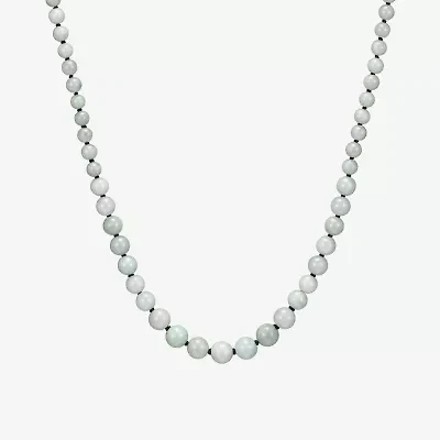 Womens Green Jade Sterling Silver 18 Inch Beaded Necklace