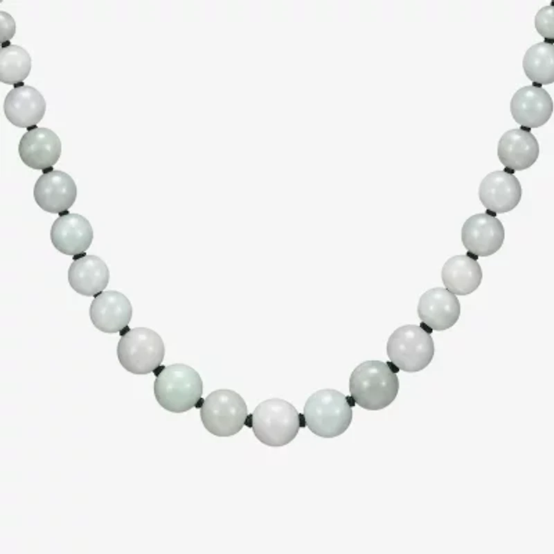 Womens Green Jade Sterling Silver 18 Inch Beaded Necklace