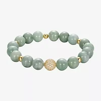 Womens Genuine Green Jade 18K Gold Over Silver Beaded Bracelet