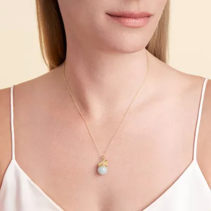 Frog Womens Genuine Green Jade 18K Gold Over Silver 18 Inch Pendant Necklace