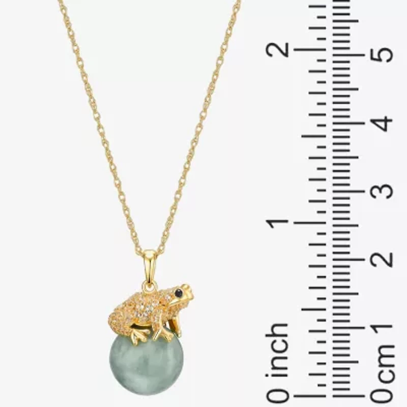 Frog Womens Genuine Green Jade 18K Gold Over Silver 18 Inch Pendant Necklace
