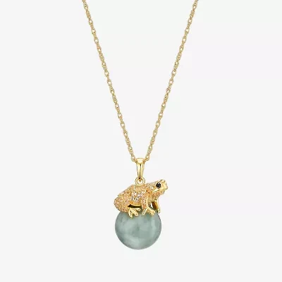 Frog Womens Genuine Green Jade 18K Gold Over Silver 18 Inch Pendant Necklace