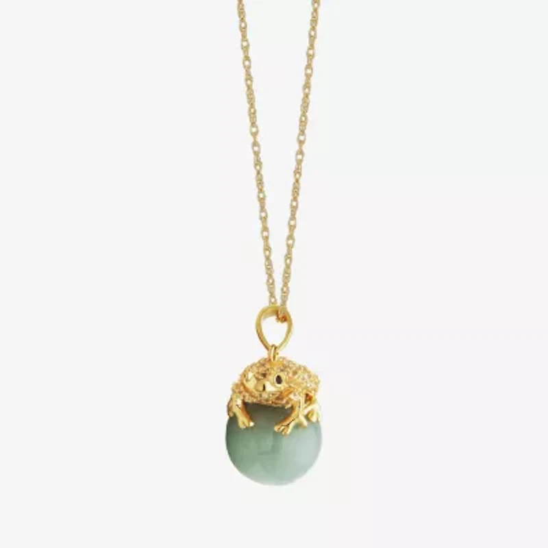 Frog Womens Genuine Green Jade 18K Gold Over Silver 18 Inch Pendant Necklace