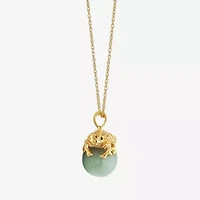 Frog Womens Genuine Green Jade 18K Gold Over Silver 18 Inch Pendant Necklace