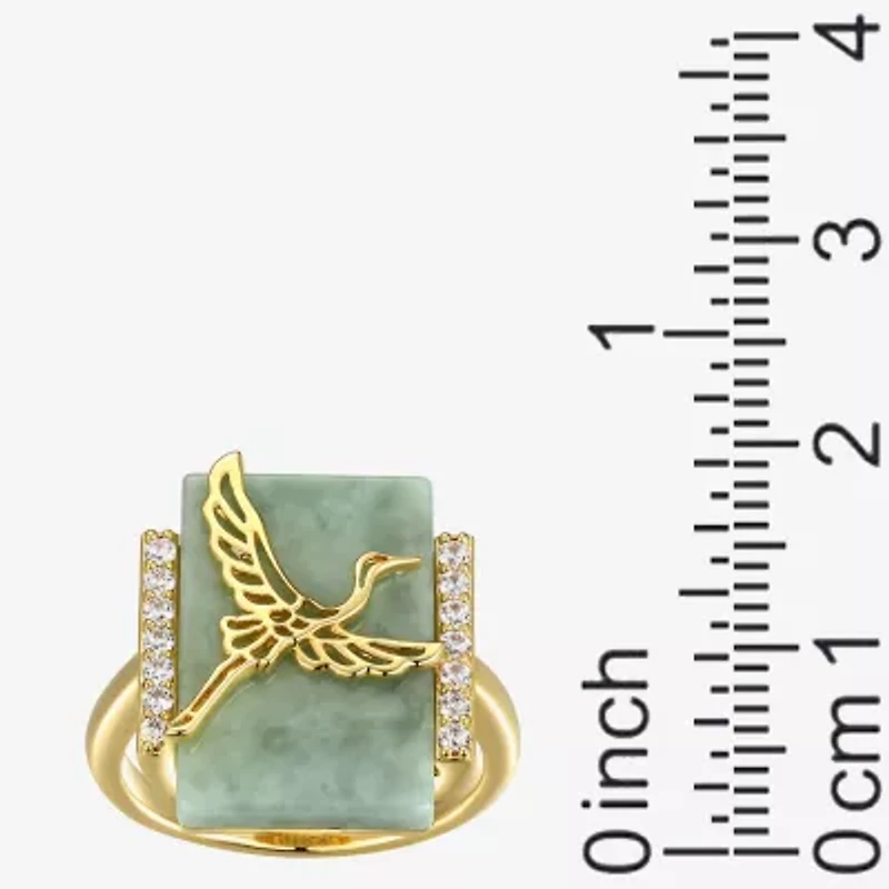 Womens Genuine Green Jade 18K Gold Over Silver Cocktail Ring