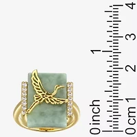 Womens Genuine Green Jade 18K Gold Over Silver Cocktail Ring