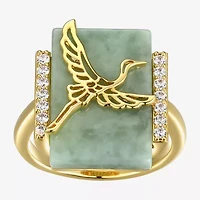 Womens Genuine Green Jade 18K Gold Over Silver Cocktail Ring