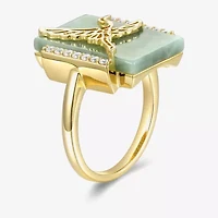 Womens Genuine Green Jade 18K Gold Over Silver Cocktail Ring