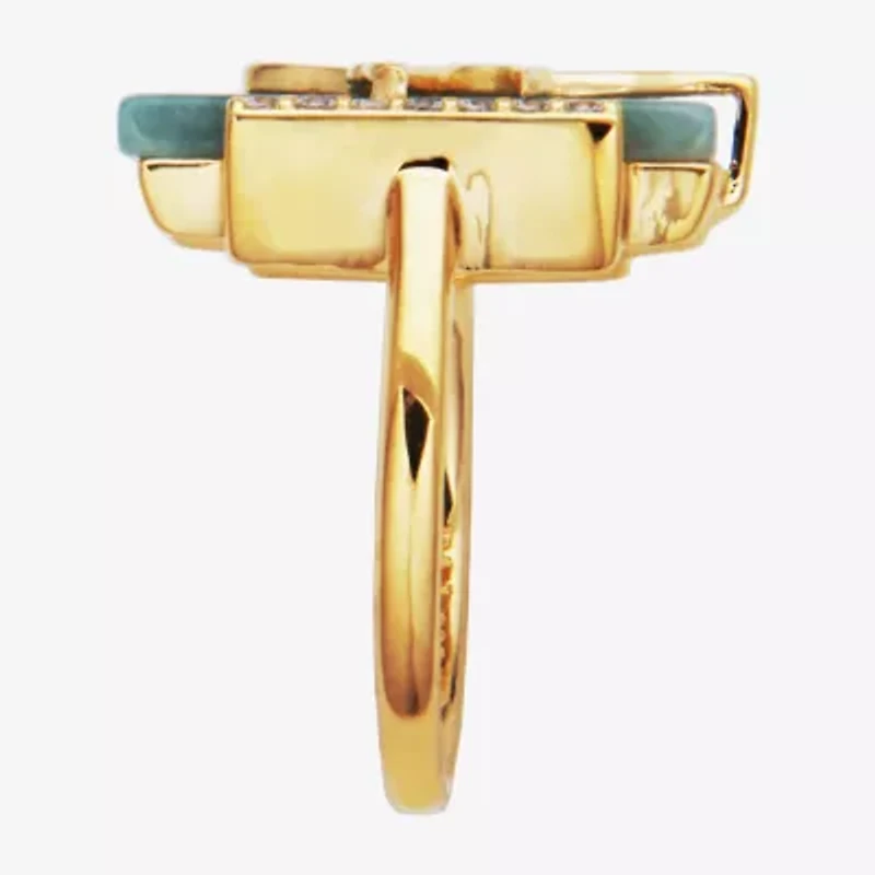 Womens Genuine Green Jade 18K Gold Over Silver Cocktail Ring