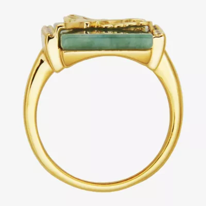 Womens Genuine Green Jade 18K Gold Over Silver Cocktail Ring