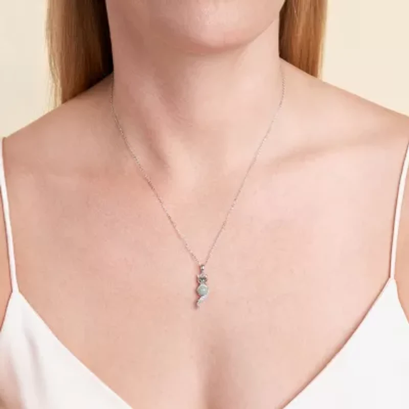 Fox Womens Genuine Green Jade Sterling Silver 18 Inch Pendant Necklace