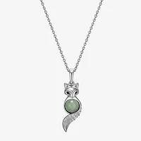 Fox Womens Genuine Green Jade Sterling Silver 18 Inch Pendant Necklace