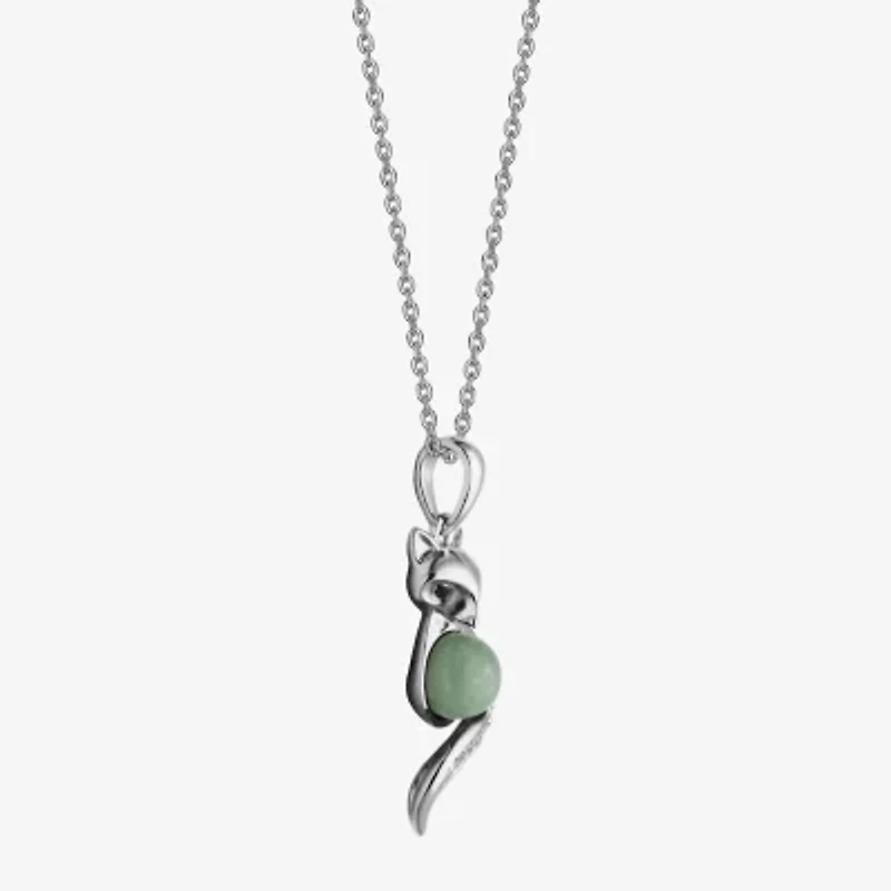 Fox Womens Genuine Green Jade Sterling Silver 18 Inch Pendant Necklace