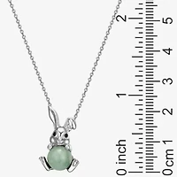 Rabbit Womens Genuine Green Jade Sterling Silver 18 Inch Pendant Necklace