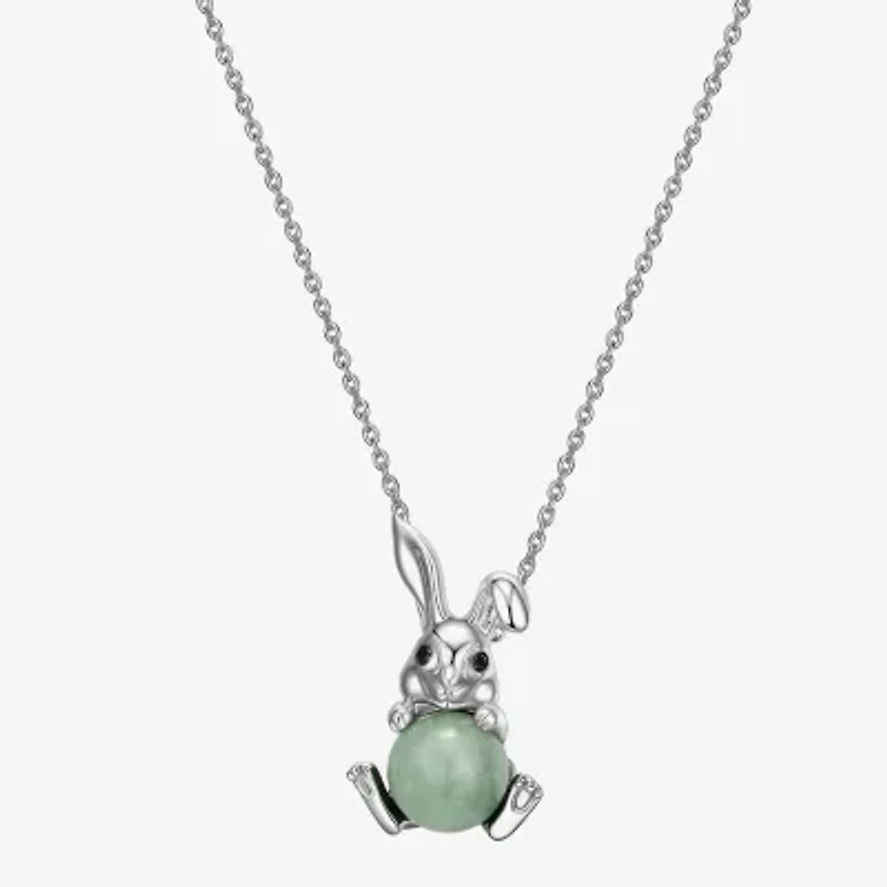 Rabbit Womens Genuine Green Jade Sterling Silver 18 Inch Pendant Necklace