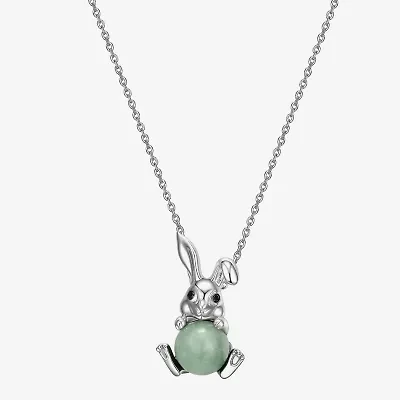 Rabbit Womens Genuine Green Jade Sterling Silver 18 Inch Pendant Necklace