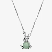 Rabbit Womens Genuine Green Jade Sterling Silver 18 Inch Pendant Necklace