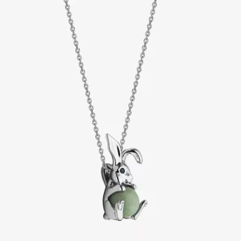 Rabbit Womens Genuine Green Jade Sterling Silver 18 Inch Pendant Necklace
