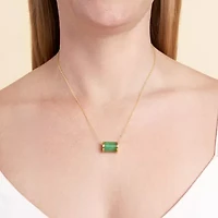 Barrel Womens Genuine Green Jade 18K Gold Over Silver 18 Inch Pendant Necklace