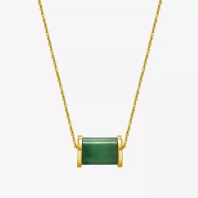 Barrel Womens Genuine Green Jade 18K Gold Over Silver 18 Inch Pendant Necklace