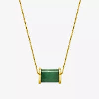 Barrel Womens Genuine Green Jade 18K Gold Over Silver 18 Inch Pendant Necklace