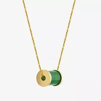 Barrel Womens Genuine Green Jade 18K Gold Over Silver 18 Inch Pendant Necklace