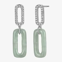 Womens Genuine Green Jade Sterling Silver Paperclip Drop Earrings