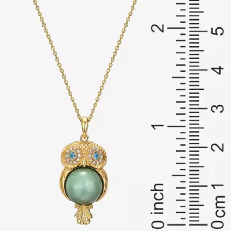 Owl Womens Genuine Green Jade 18K Gold Over Silver 18 Inch Pendant Necklace