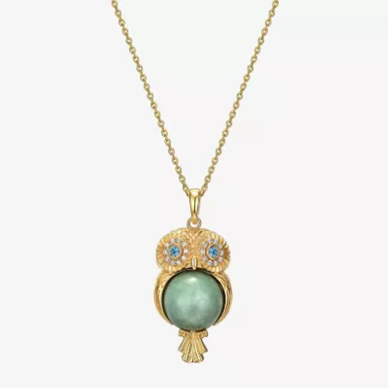 Owl Womens Genuine Green Jade 18K Gold Over Silver 18 Inch Pendant Necklace