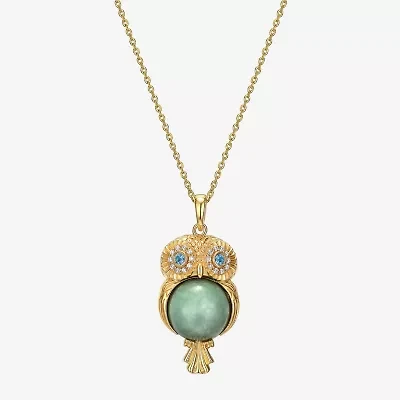 Owl Womens Genuine Green Jade 18K Gold Over Silver 18 Inch Pendant Necklace