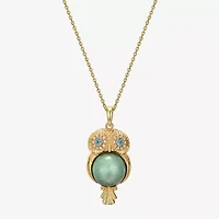 Owl Womens Genuine Green Jade 18K Gold Over Silver 18 Inch Pendant Necklace