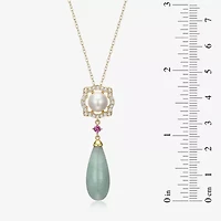 Womens Genuine Green Jade 18K Gold Over Silver 18 Inch Pendant Necklace