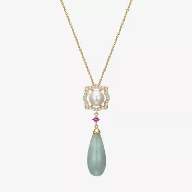 Womens Genuine Green Jade 18K Gold Over Silver 18 Inch Pendant Necklace