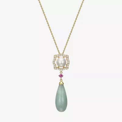 Womens Genuine Green Jade 18K Gold Over Silver 18 Inch Pendant Necklace