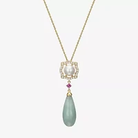 Womens Genuine Green Jade 18K Gold Over Silver 18 Inch Pendant Necklace